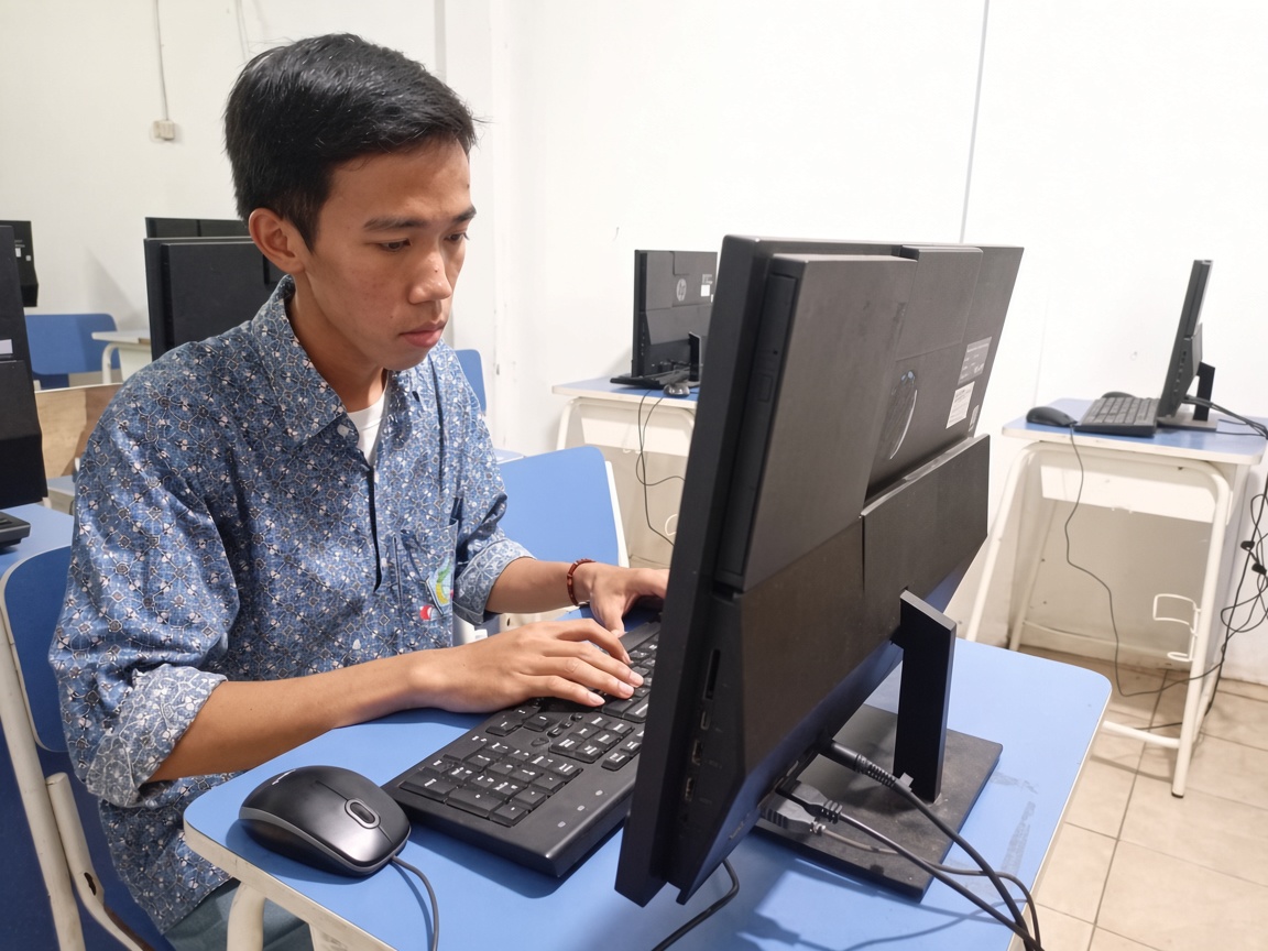 Siswa mengetik di lab komputer